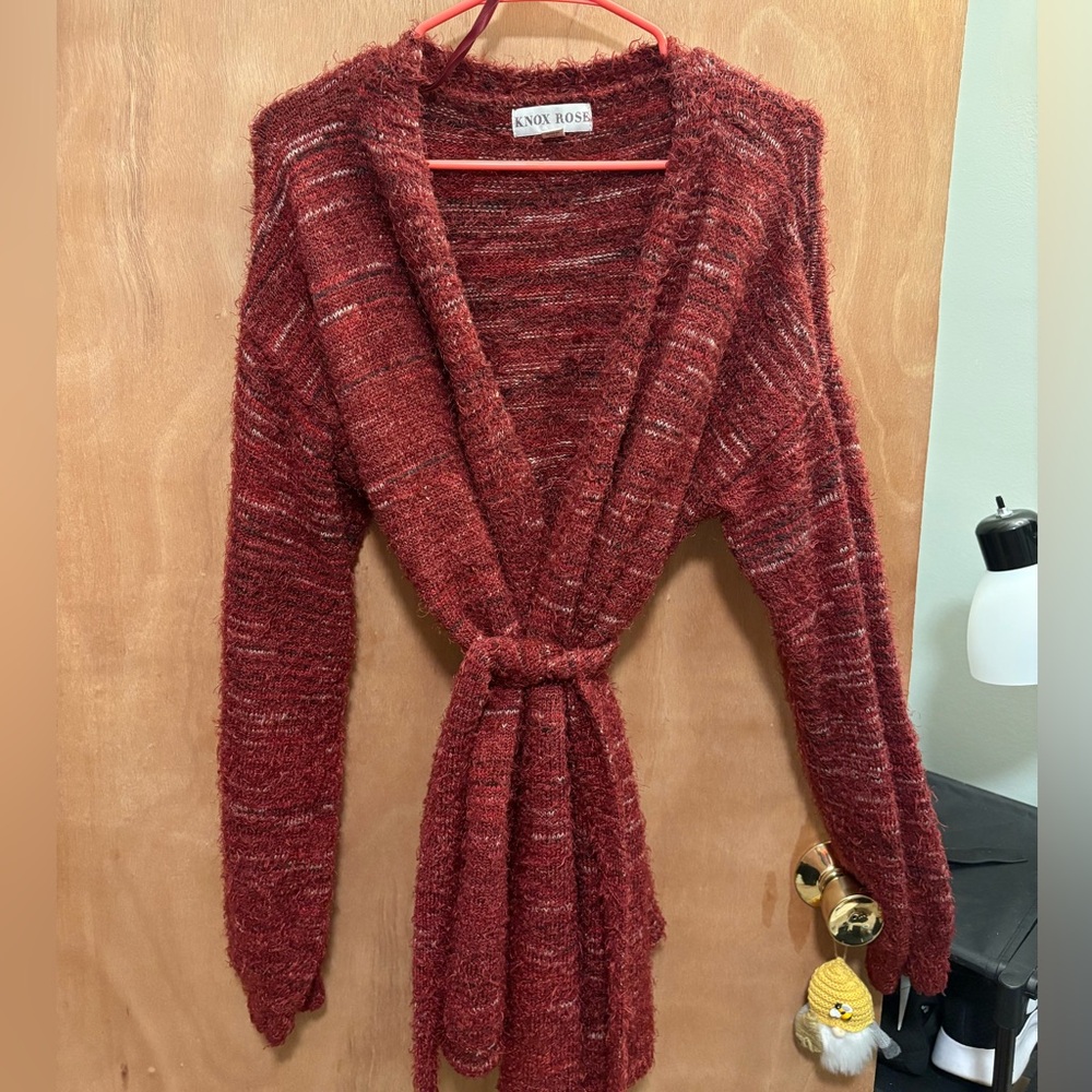 Knox Rose Maroon Fuzzy Cardigan, XL